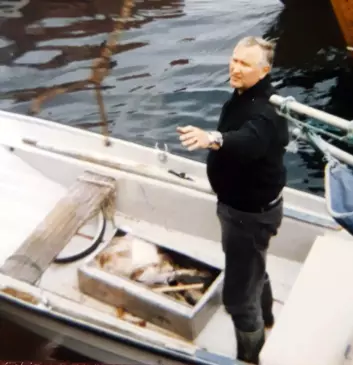 My father, Svein Alm, having been out at sea securing fish for the family ahead of winter, sometime in the 1980s.