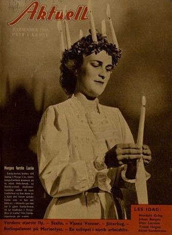 Norway's first Lucia on the cover of the weekly magazine Aktuell. Norway's first Lucia on the cover of the weekly magazine Aktuell.