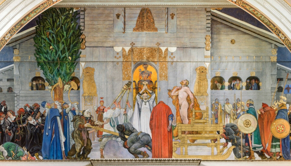 This painting by Carl Larsson portrays King Domalde, who allows himself to be sacrificed in the winter after a number of crop failures in Uppsala.