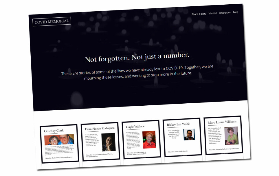 The website COVIDMemorial.online allows people with a personal relationship to a victim of coronavirus to participate in a collective digital obituary by simply adding the hashtag #COVIDmemorial to a Twitter, Facebook or Instagram post