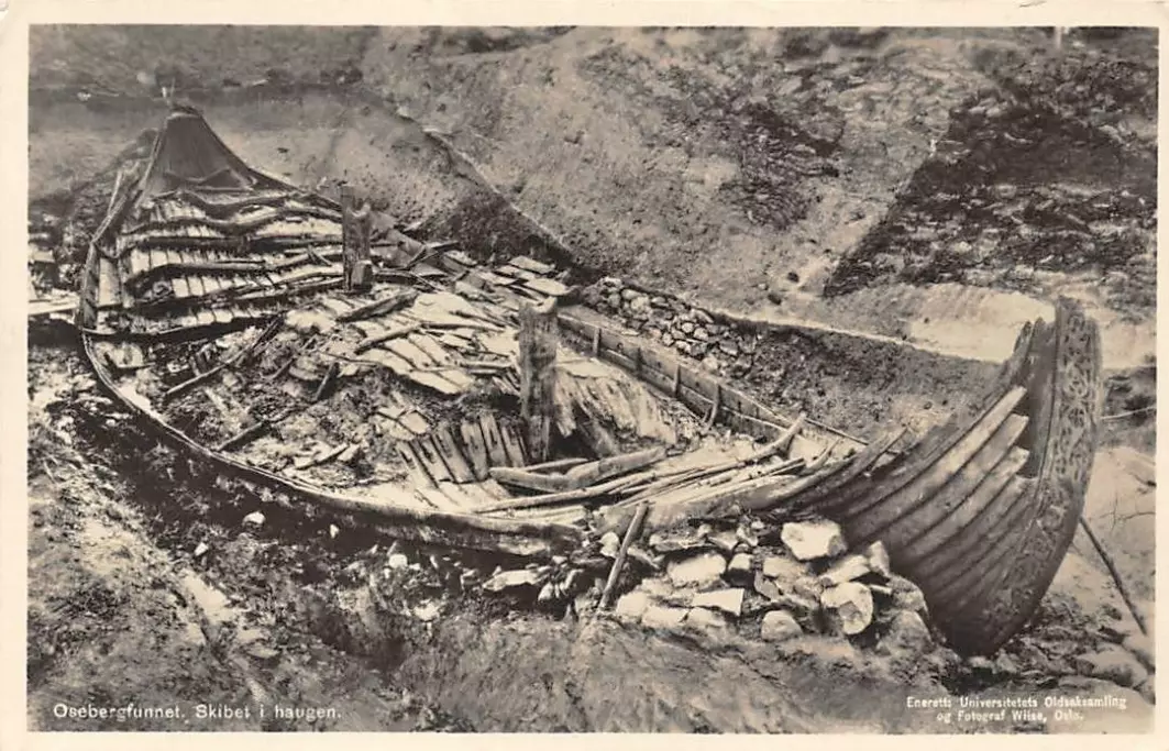 The Oseberg ship as it was found in 1904.