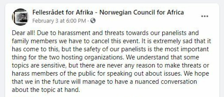 (Screen shot from Facebook-event by the Norwegian Council for Africa)