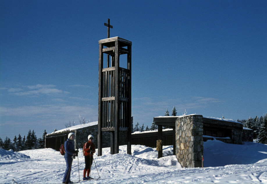 This photo was taken outside Sjusjøen mountain church in the 1970s.