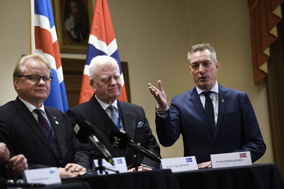 : CLOSER COOPERATION: Karsten Friis (NUPI) has designed an analytical framework explaining what affects Nordic defence and security cooperation. ‘Identifying all these factors enables us to trace, for example, how Nordic defence cooperation has developed,' he says. The image shows Swedish Minister of Defence Peter Hultqvist, Arnór Sigurjónsson, Chief of Defence, Island, and Norwegian Minister of Defence Frank Bakke-Jensen.