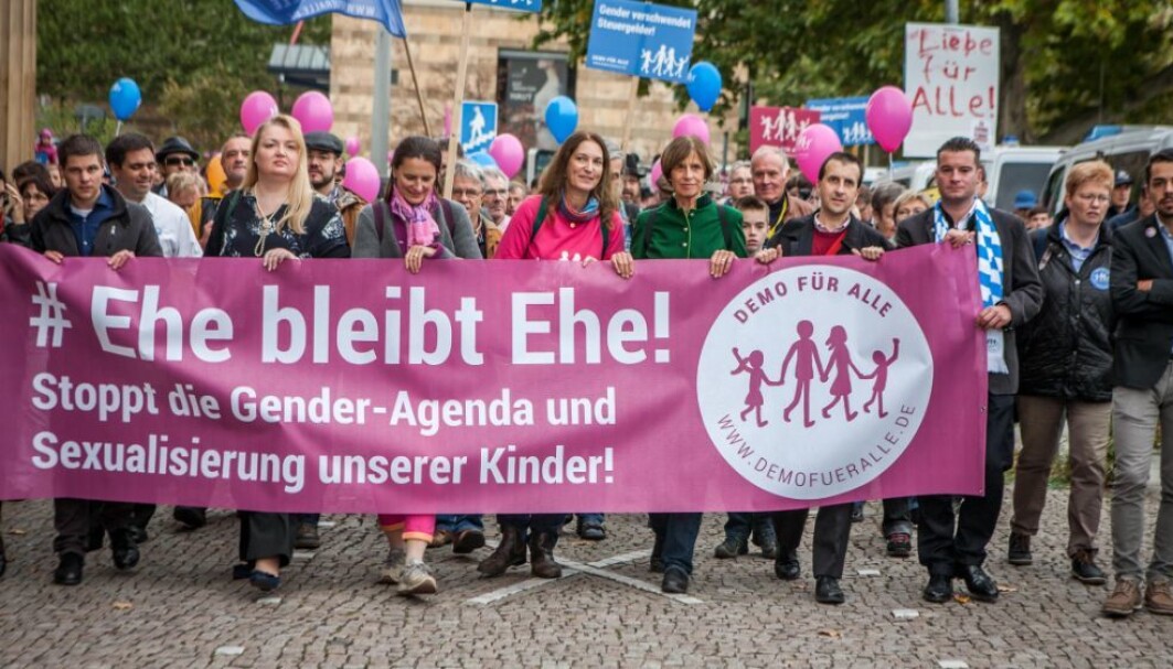 German 'Demo fur Alle' protest against the 'gender agenda'. These anti-gender protests have been attended by members of AfD, NPD and IBD. German 'Demo fur Alle' protest against the 'gender agenda'. These anti-gender protests have been attended by members of AfD, NPD and IBD.