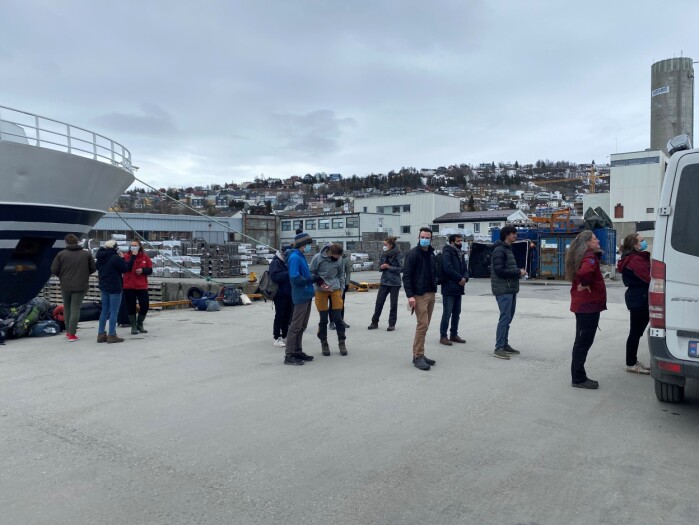 Researchers line up to have their passports checked before boarding the RV "Helmer Hanssen" Researchers line up to have their passports checked before boarding the RV "Helmer Hanssen"