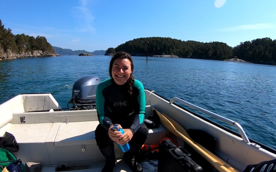 Ph.D candidate Angela Martin during fieldwork in Austevoll, Norway.