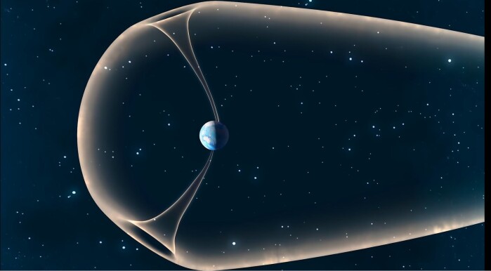 This is how an artist imagines what the atmospheric leak at Earth’s magnetic poles looks like. Molecules from the atmosphere stream out in two plumes, and this accounts for around 90 tonnes of lost atmosphere per day. This is how an artist imagines what the atmospheric leak at Earth’s magnetic poles looks like. Molecules from the atmosphere stream out in two plumes, and this accounts for around 90 tonnes of lost atmosphere per day.
