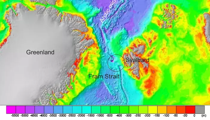 International Bathymetry Chart of the Arctic Ocean showing the study area.
