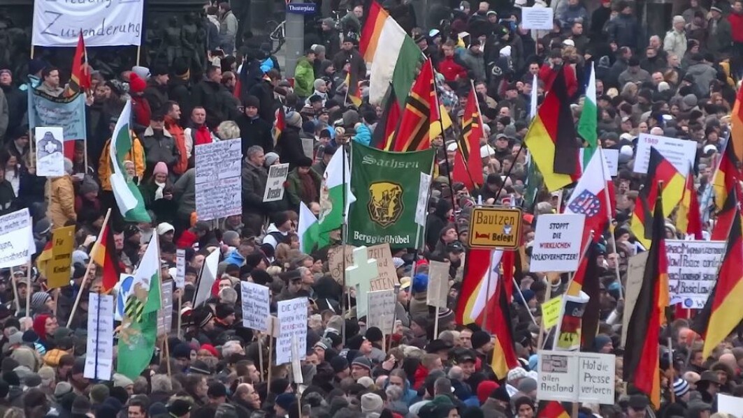 Pegida demonstration in Dresden, Germany, in 2015. Pegida demonstration in Dresden, Germany, in 2015.