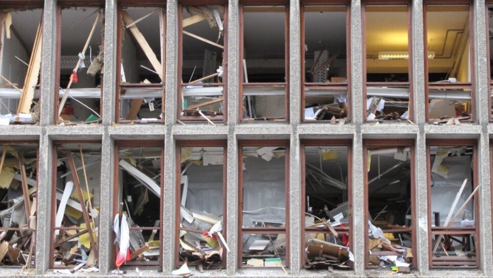 Bombed out building after the 2011 terror attacks in Oslo.