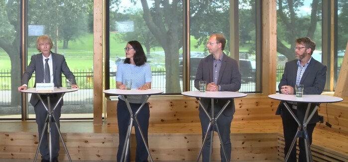 Norwegian researchers who participated in the first part of the climate panel's new main report present the results on 9 August 2021. From left: Jan Sigurd Fuglestvedt (Cicero), Trude Storelvmo (UiO), Bjørn Samset (Cicero) and Asgeir Sorteberg (UiB). Norwegian researchers who participated in the first part of the climate panel's new main report present the results on 9 August 2021. From left: Jan Sigurd Fuglestvedt (Cicero), Trude Storelvmo (UiO), Bjørn Samset (Cicero) and Asgeir Sorteberg (UiB).