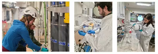 Scientists on board studying abundance, activity and elemental composition of microorganisms from seawater samples. If you want to become an observational marine microbiologist, get ready for some filtration fun.