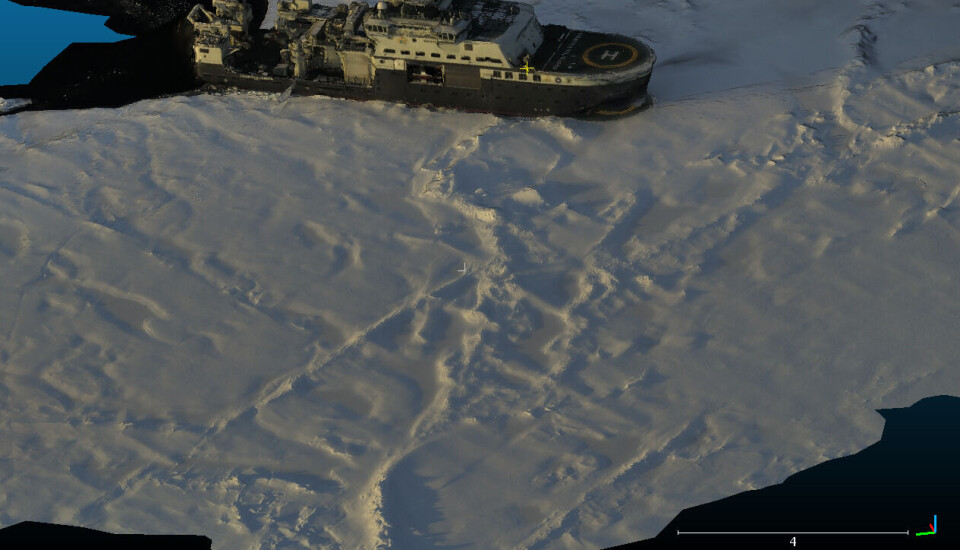3D model of sea ice and FF Kronprins Haakon, generated from drone imagery