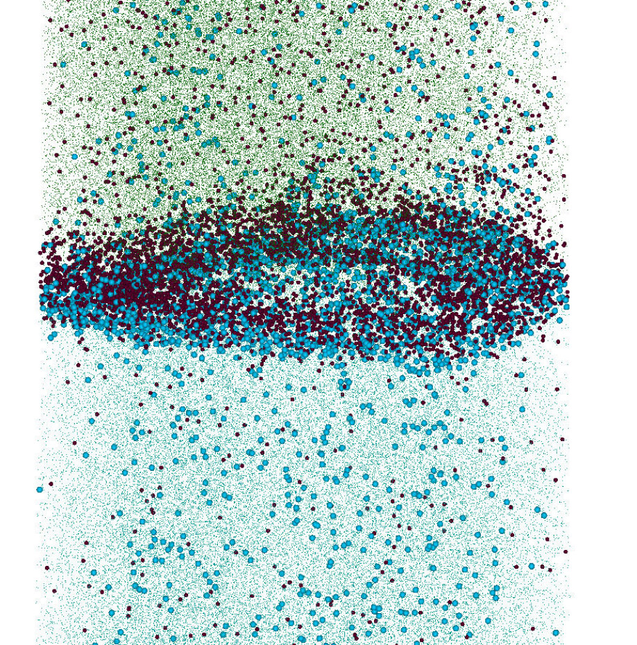 No, this isn’t contemporary art! You’re looking at the atoms making up a sheet-like crystal of nanocellulose, analysed and photographed using an atom probe tomograph used in nanotechnology. Oxygen atoms are displayed in blue and carbon atoms in brown. The crystal is protected between two metal plates.