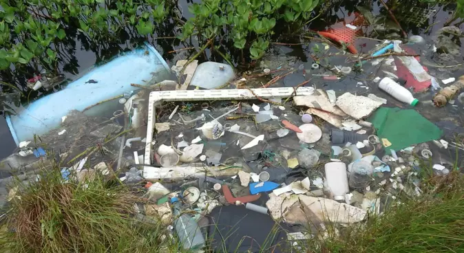 This little pond on Lisle Lyngøyna has grown larger because the plastic retains water. Birds and animals that drink from the pond can take up both toxic substances and microplastics.
