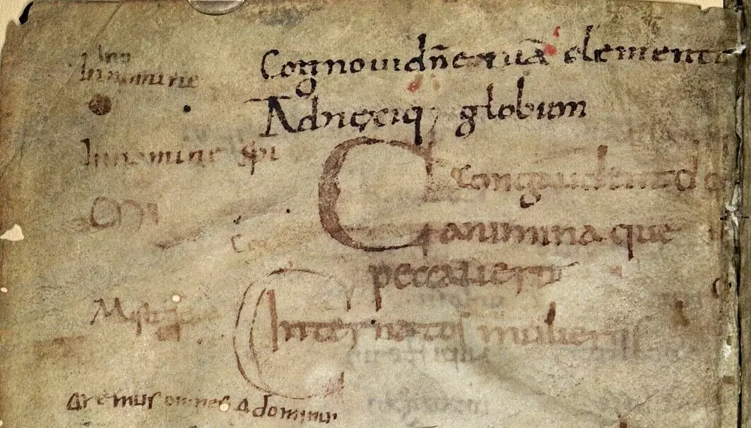 An example of how empty marginal space in the manuscripts was used to record other things. Here a monk has begun to outline what may be tomorrow's sermon (