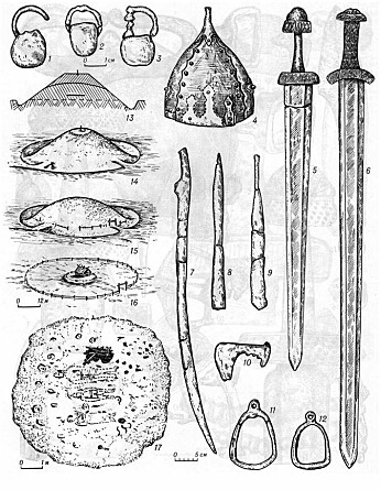 Some of the items found in Chernaya Mogila (Black grave) in Chernihiv, Ukraine, including one of the helmets. Some of the items found in Chernaya Mogila (Black grave) in Chernihiv, Ukraine, including one of the helmets.