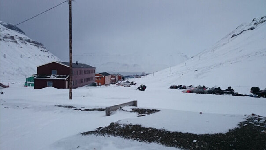 The former miners' barracks, nowadays cultural heritage, in small settlement Nybyen in proximity of Longyearbyen.