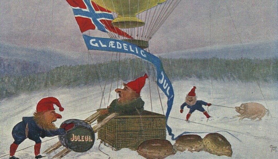 The Norwegian Christmas gnomes that adorned Christmas cards from back in the day were quite naughty little creatures. This example is from 1915.