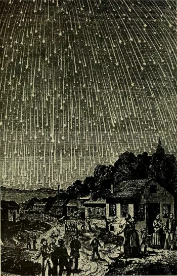 Engraving showing the Leonid meteor shower in 1833. This was a particularly impressive show.