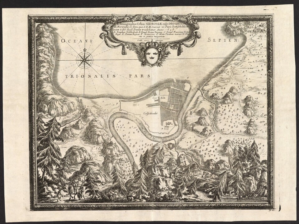 Here’s how the Danes mapped Trondheim in 1658, which is at the end of the study period for the MedHeal project. By this time the city’s population had rebounded from the Black Death, but the town was still small in comparison to other southern European settlements.