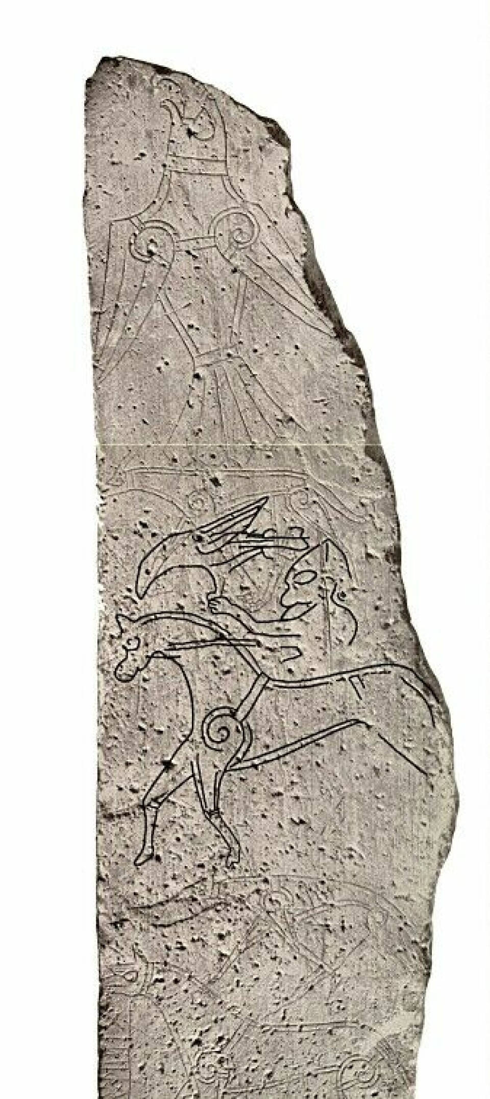 Alstadsteinen runestone is richly decorated – and only part of it is highlighted in black in this photo.