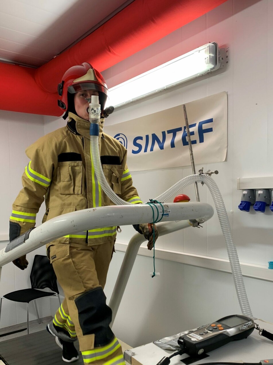 The heart rate, body temperature and sweat dissipation of this female research subject were being measured as she walked the treadmill during one of the HERO experiments. Researchers were looking into whether there were any differences in response to heat stress between men and women.