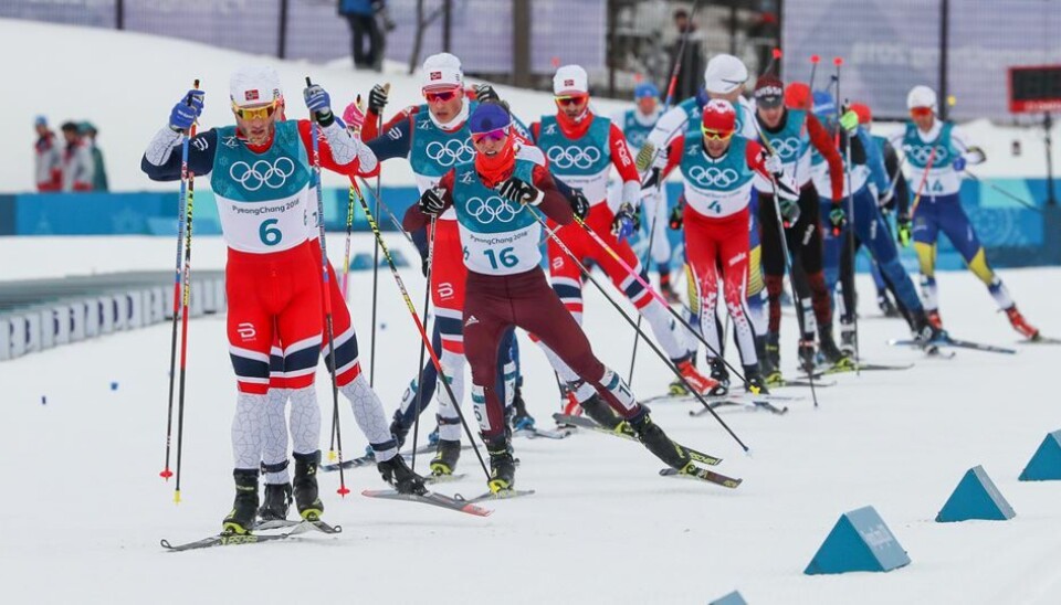 As we like to see them: Norwegian athletes in the lead. However, athletes can get easily injured, especially if the regular check-ups do not reveal developing problems. From the 15-kilometer race during the Pyoengshang Olympics, 2018.
