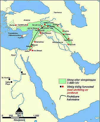 About 10 000 years ago, humans began to cultivate the land along the Fertile Crescent.