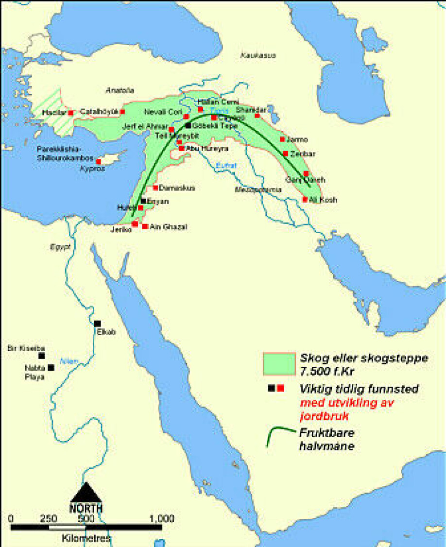 About 10 000 years ago, humans began to cultivate the land along the Fertile Crescent.