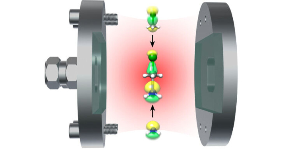 How a researcher envisions a chemical reaction in an optical cavity.