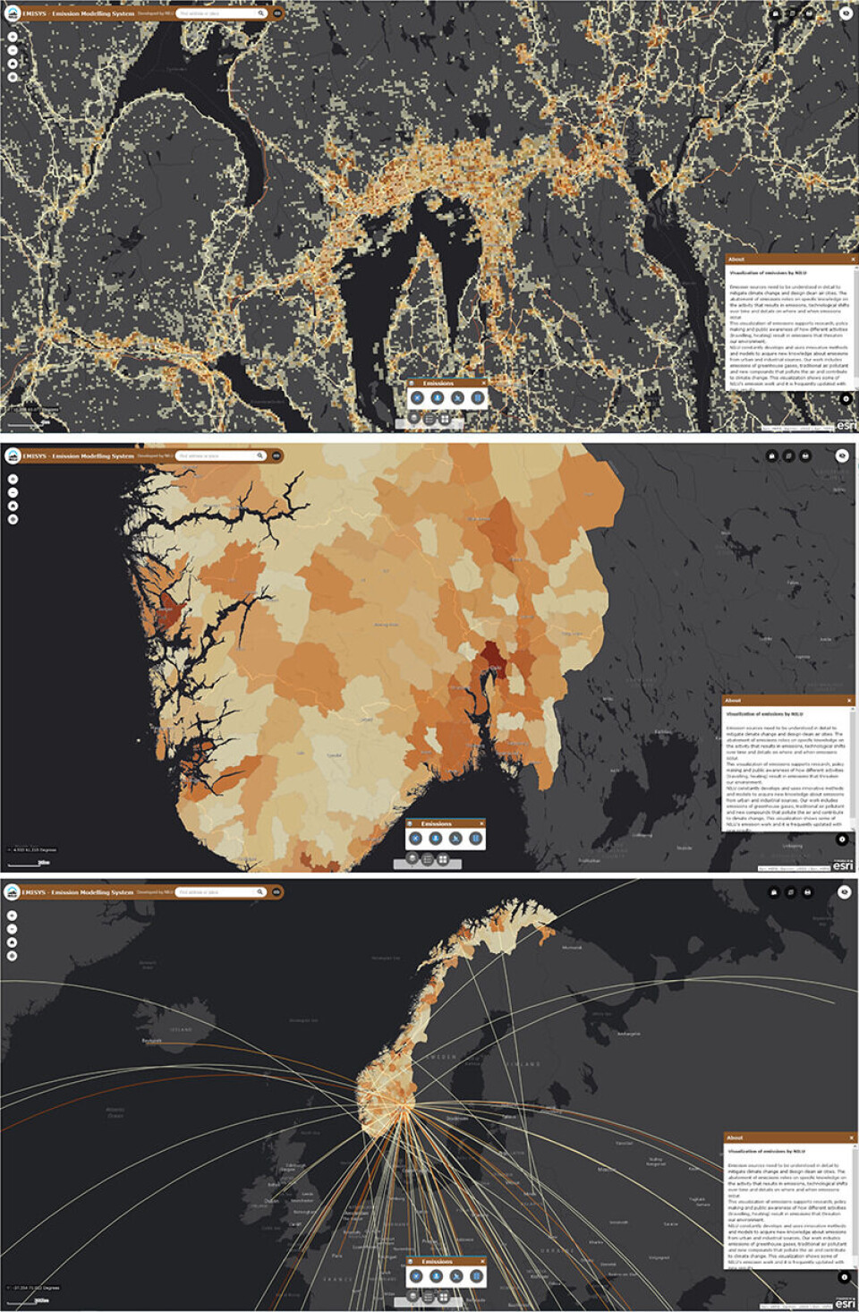 The visualisation on the map is based on various models that researchers Susana Lopez-Aparicio and Henrik Grythe have worked with for many years.