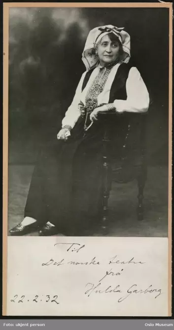 Hulda Garborg wearing her bunad in 1932.