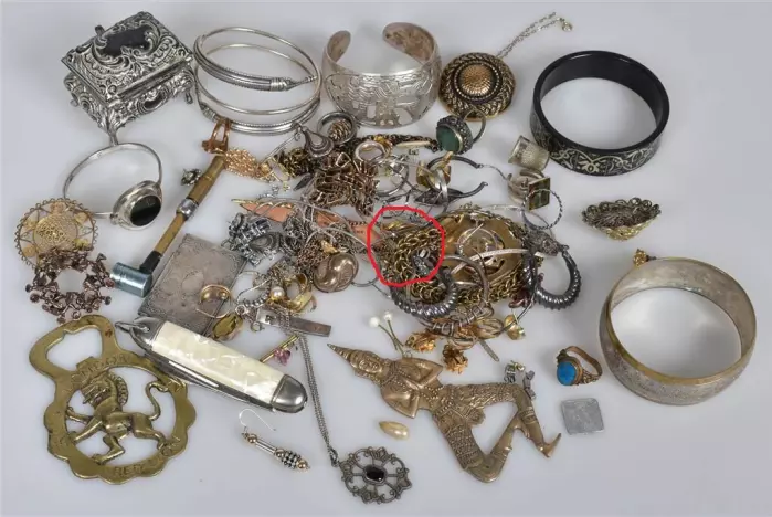 It was in this pile of jewellery that Heskestad discovered a ring from the Viking Age - highlighted by the red circle in the photo.