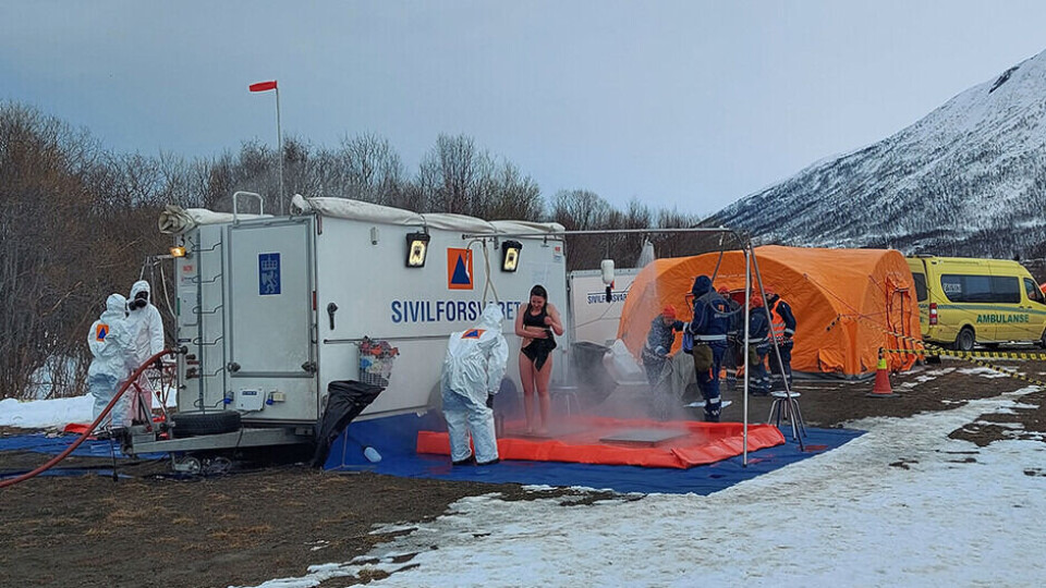 Spill exercise on reactor-powered vessel at the quay in Tromsø. The exercise was carried out in 2022 under the auspices of Troms Civil Defense.