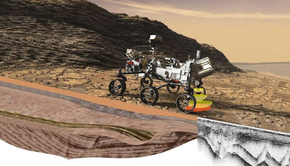 RIMFAX is mounted on the lower rear of Perseverance, using radar waves to probe the ground.