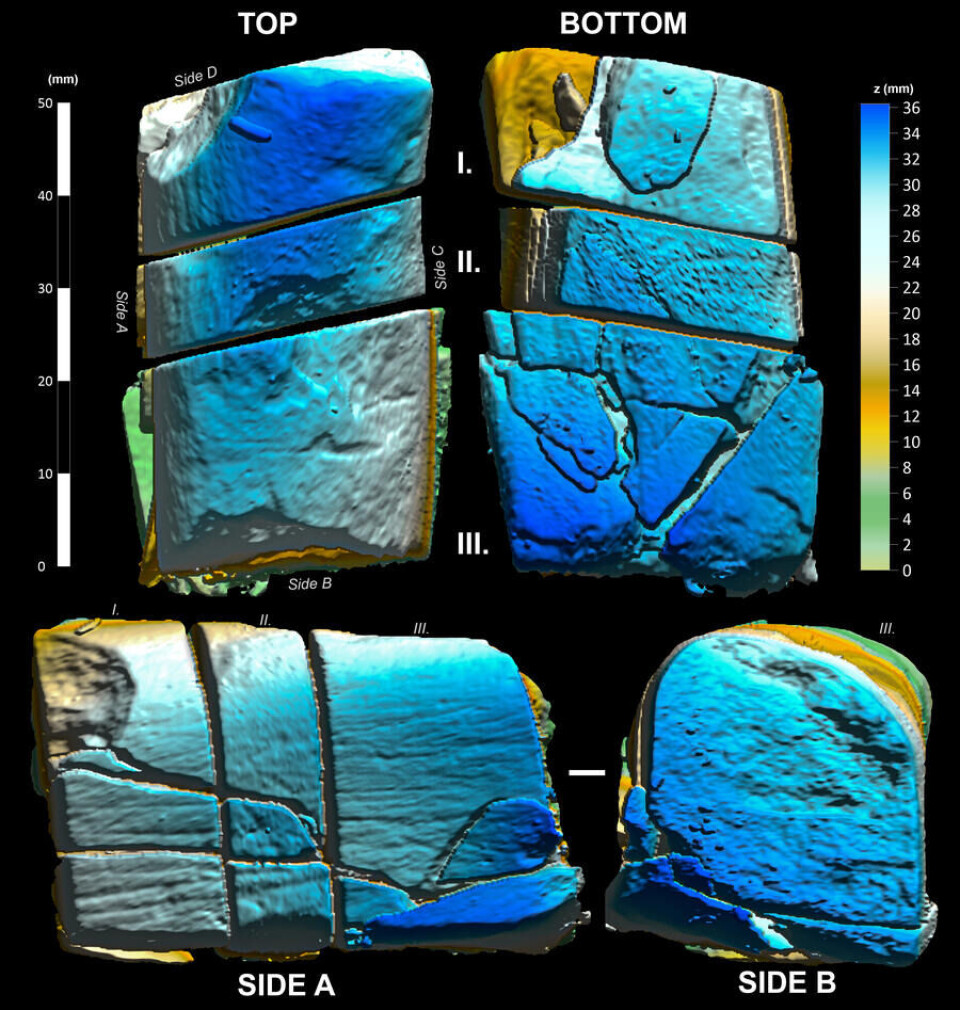 RECONSTRUCTING AN OCHRE PIECE: The ochre piece reconstructed using Micro CT scanning.