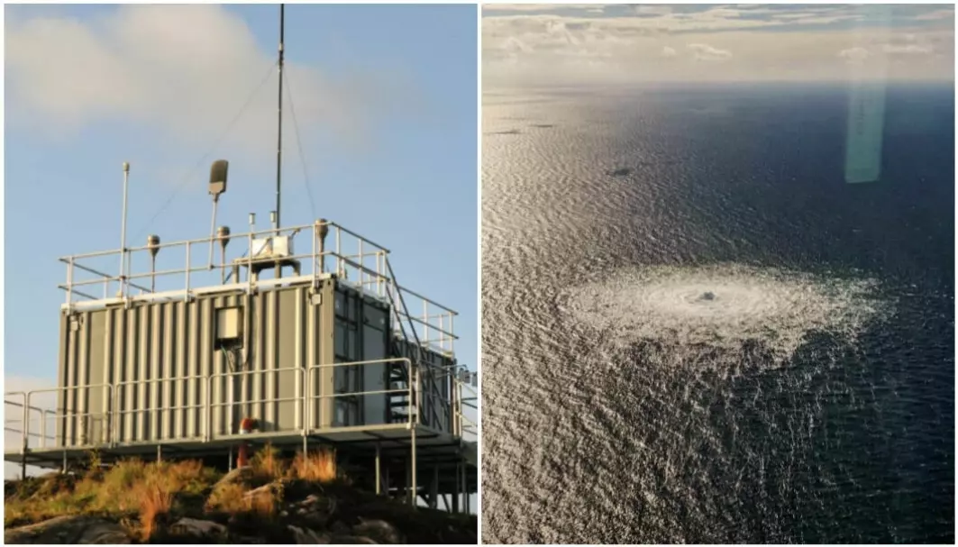 The observatory at Birkenes in Agder (left) and the gas leak from the Baltic Sea (right).