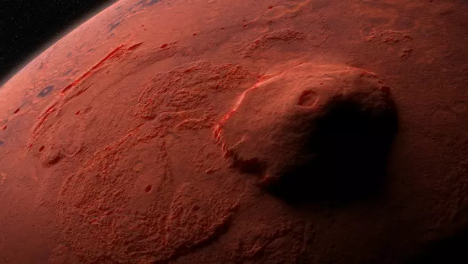 Olympus Mons as it appears on the Martian surface.