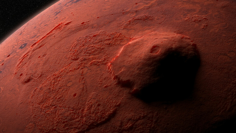 Olympus Mons as it appears on the Martian surface.