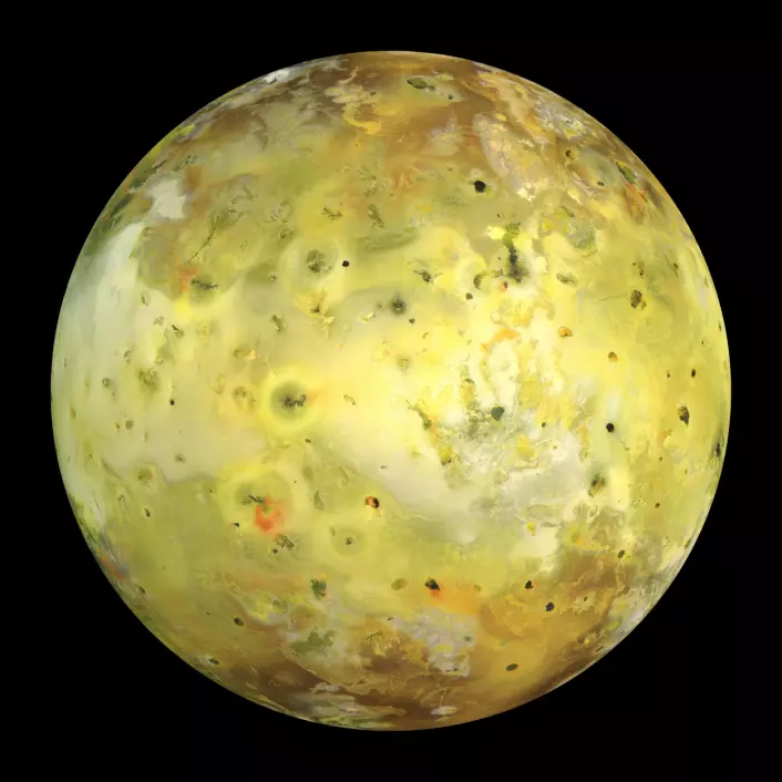 The moon Io, as imaged by NASA's Galileo probe in 1999. It is roughly the size of our own moon, but has lots of active volcanoes. But why it is like that and what drives the volcanoes is currently a mystery.