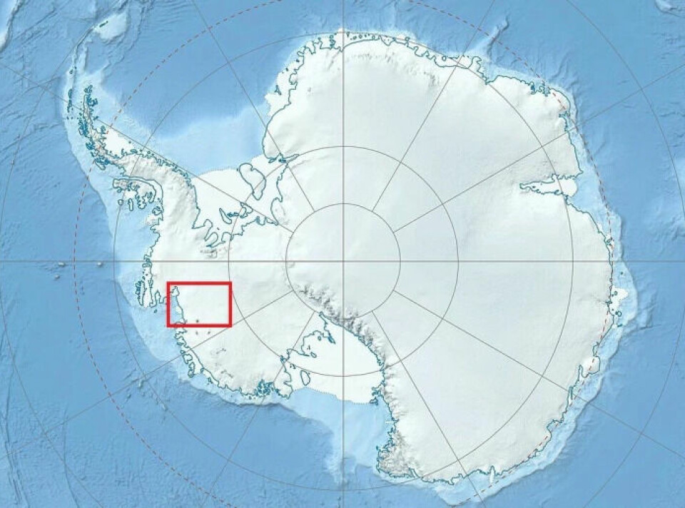 The red rectangle shows the location of the Thwaites Glacier.