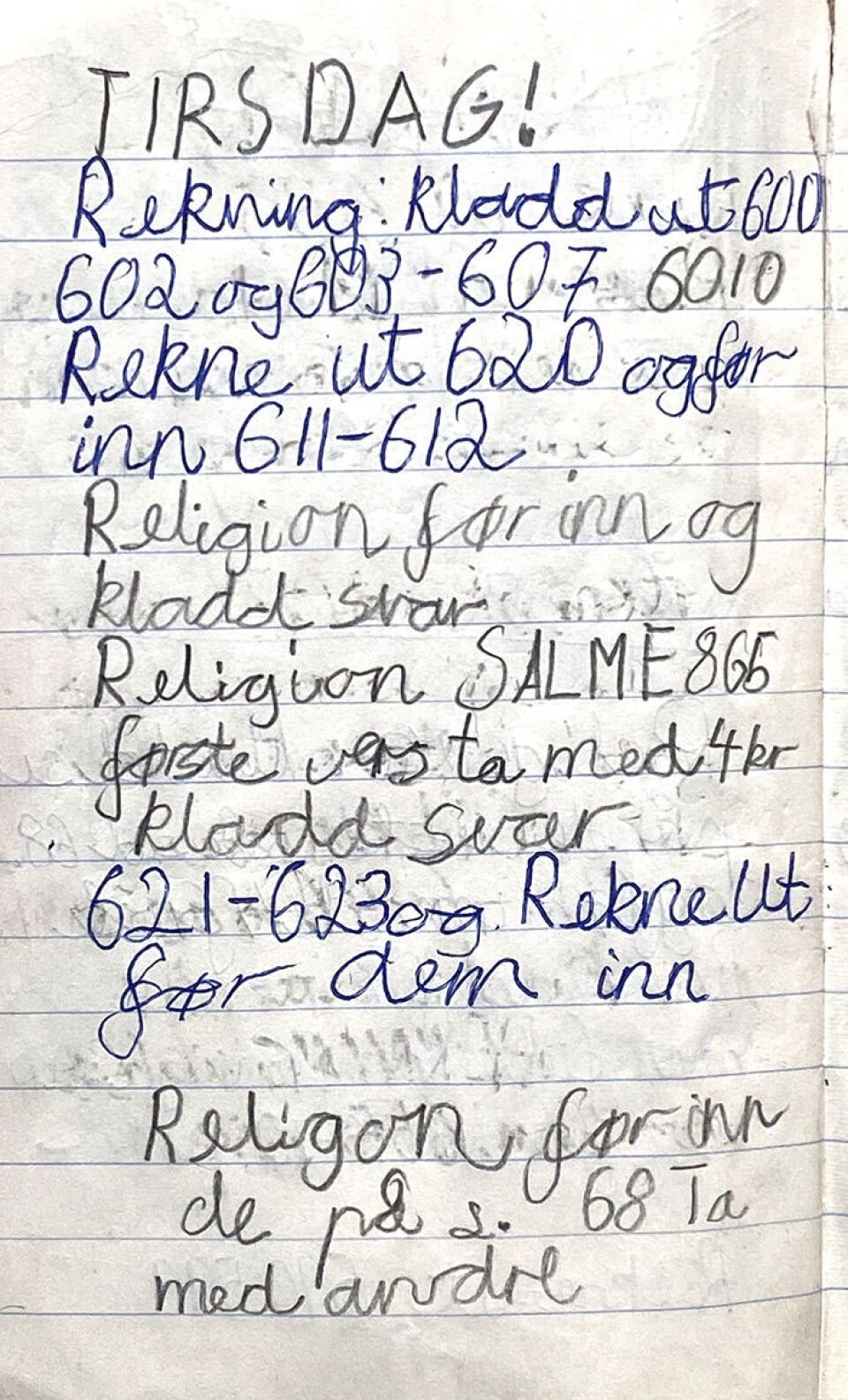 Excerpt from homework notebook.