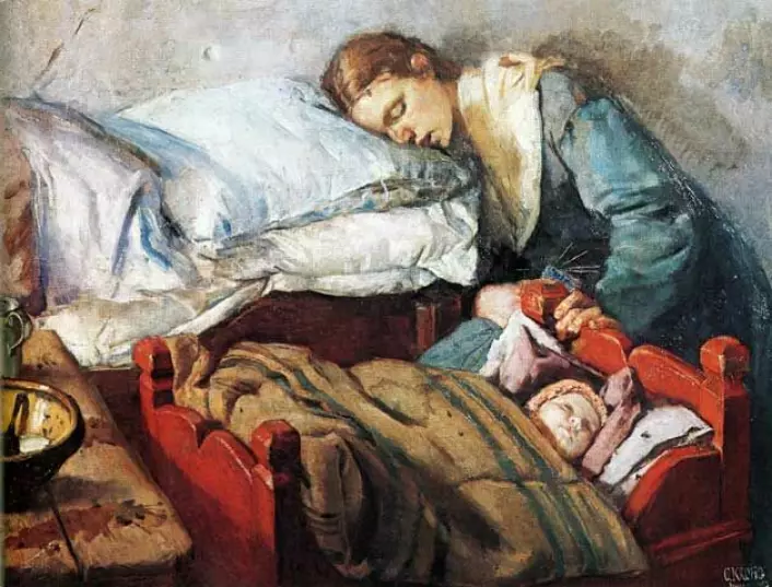 Christian Krohg's painting ‘Sleeping mother with baby’ was painted in 1883 and is indicative of the time period, author Bjørn Sverre Hol Haugen believes.