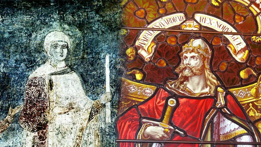Princess Elisiv of Kyiv was married to Harald Hardrada. In St. Sophia Cathedral in the Ukrainian capital, we can still make out the princess up on the wall. Harald is pictured in St. Magnus Cathedral in the Orkney Islands.