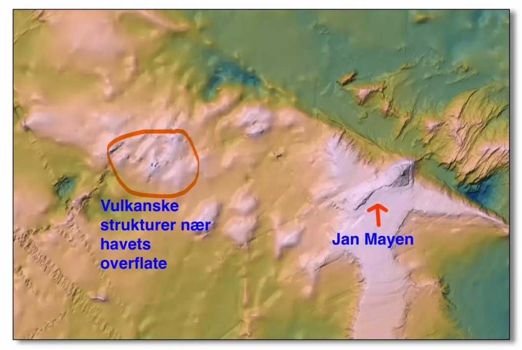The volcanic structures that Stubseid tells us about are west of Jan Mayen.