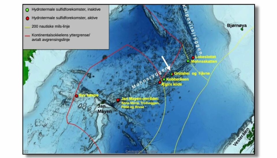 Deep sea researchers have discovered these fields of black smokers in the Norwegian economic zone. The last major discovery from last summer – the Jøtul field on the Knipovitsj ridge further north – is not on the map.