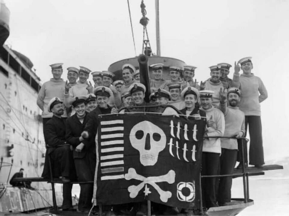 Here we see British men with a pirate flag during World War II. They were called barbaric, and the flag fit well.