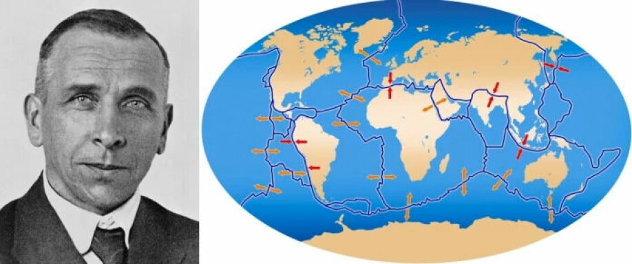 Few believed in Alfred Wegener's theory when he was alive, even though he had made one of the most important discoveries in science. Today we know that he was right, and that the continental plates are slowly moving away from each other. They can move both towards each other and away from each other, as the arrows on the map show.